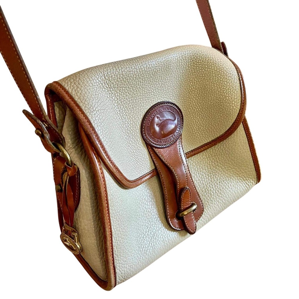 Vintage Dooney & Bourke Essex AWL Pebbled Leather Crossbody Saddle Bag Bone Tan